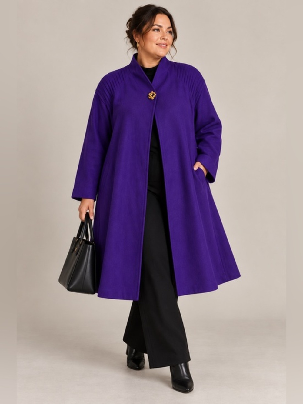 Vintage Gallery Woman Purple Long Coat Pleated Shoulder Statement Dressy Evening